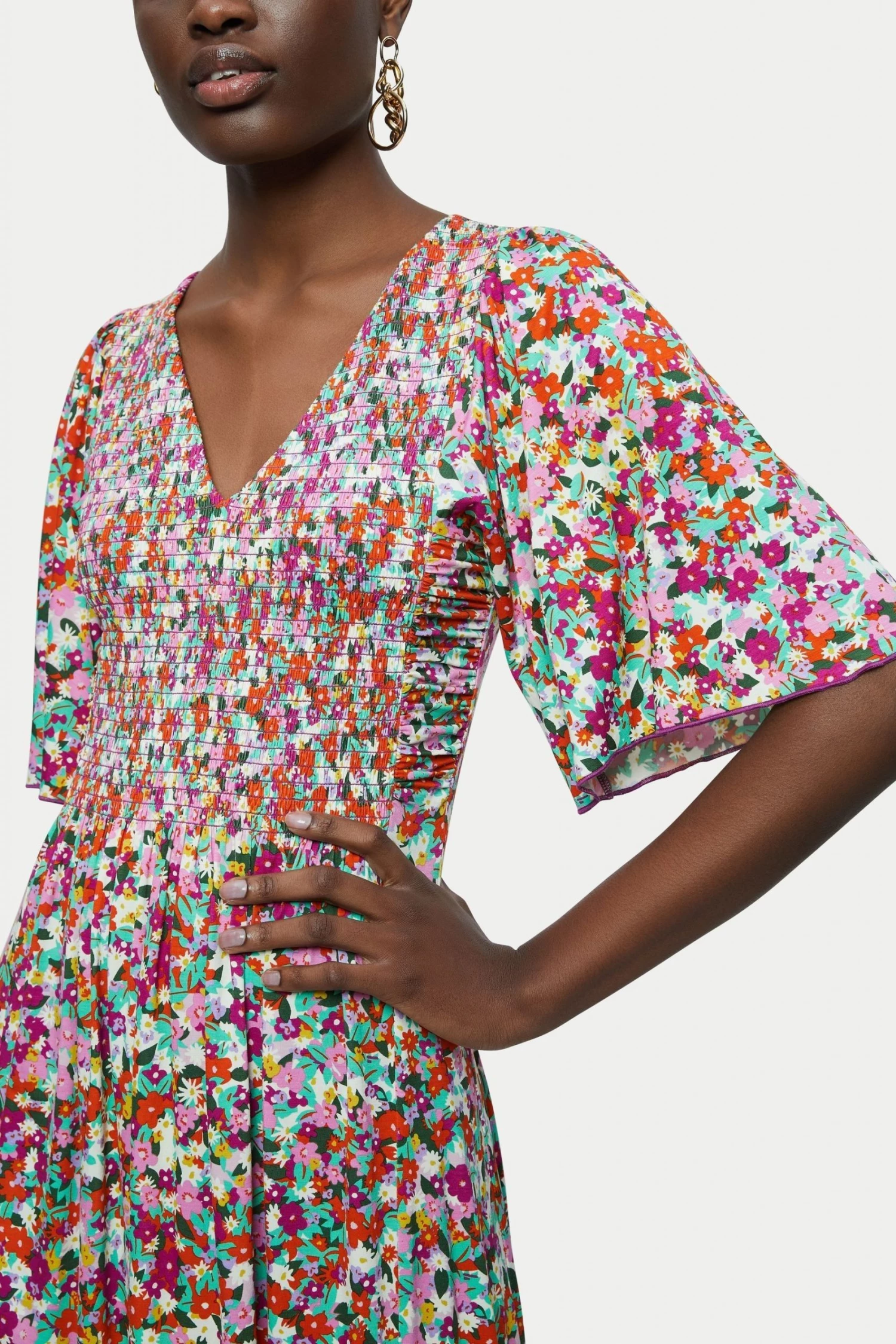 Jigsaw Red Rainbow Floral Smocked Dress 5 Jigsaw Red Rainbow Floral Smocked Dress - Image 5