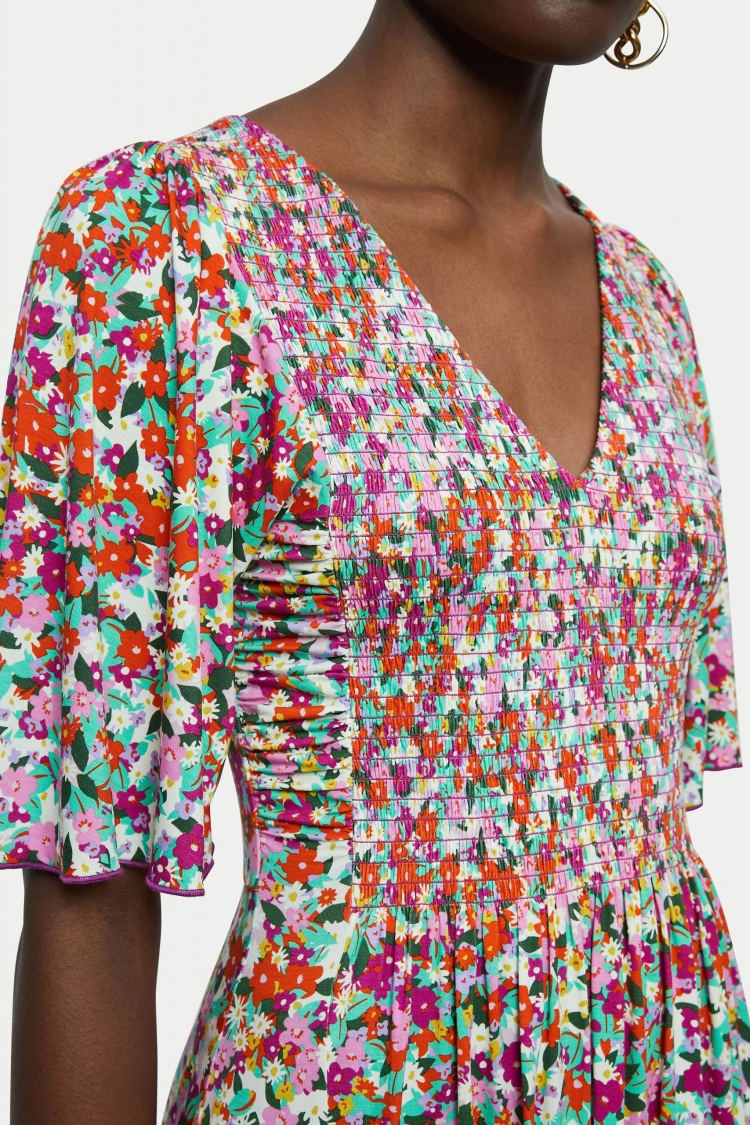 Jigsaw Red Rainbow Floral Smocked Dress 6 Jigsaw Red Rainbow Floral Smocked Dress - Image 6