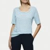 Jigsaw Blue Linen Fine Stripe Short Sleeve T-Shirt