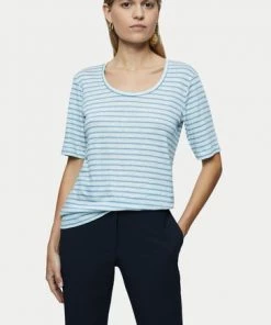 Jigsaw Blue Linen Fine Stripe Short Sleeve T-Shirt -Jigsaw Sales Shop unnamed file 559