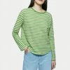 Jigsaw Green Cotton Slub Stripe Long Sleeve Boyfriend T-Shirt