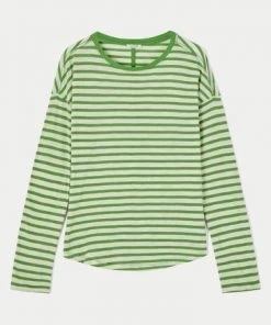 Jigsaw Green Cotton Slub Stripe Long Sleeve Boyfriend T-Shirt -Jigsaw Sales Shop unnamed file 570