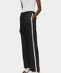Jigsaw Sales Shop 37 Jigsaw Black Linen Contrast Ric-Rac Trousers