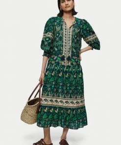 Jigsaw Green Cotton Botanical Maxi Dress
