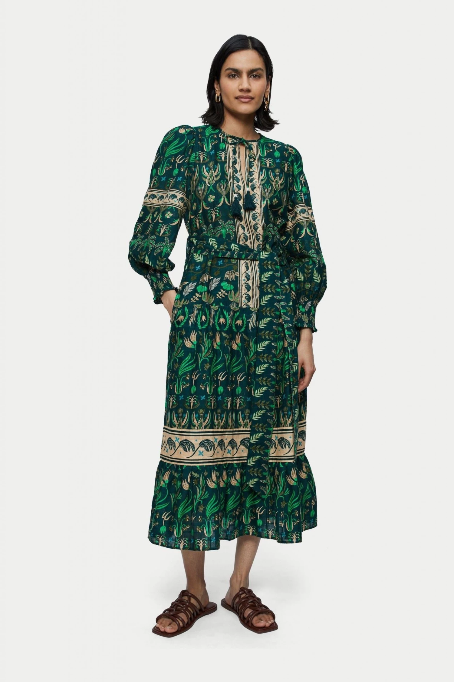 Jigsaw Green Cotton Botanical Maxi Dress 2 Jigsaw Green Cotton Botanical Maxi Dress - Image 2