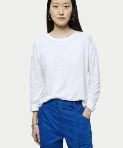 Jigsaw White Cotton Slub Long Sleeve T-Shirt
