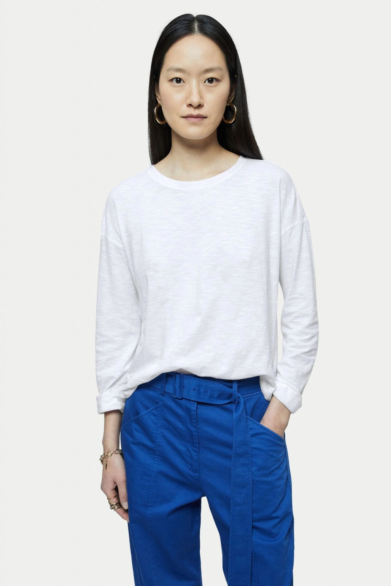 Jigsaw White Cotton Slub Long Sleeve T-Shirt 1 Jigsaw White Cotton Slub Long Sleeve T-Shirt