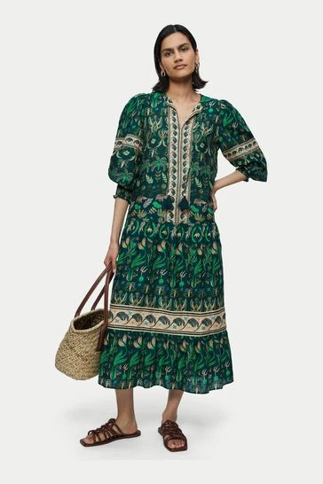 Jigsaw Green Cotton Botanical Maxi Dress 6 Jigsaw Green Cotton Botanical Maxi Dress - Image 6