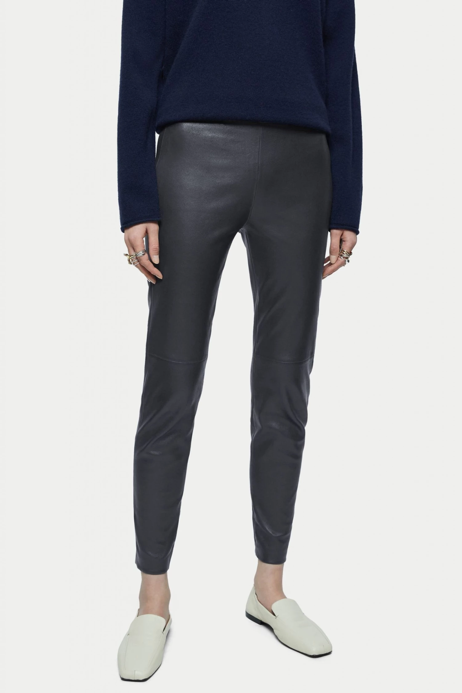 Jigsaw Blue Stretch Leather Leggings 1 Jigsaw Blue Stretch Leather Leggings