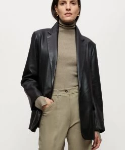 Jigsaw Sales Shop 3 Jigsaw Oversized Black Leather Blazer: Jacket