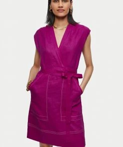 Jigsaw Purple Linen Short Wrap Dress