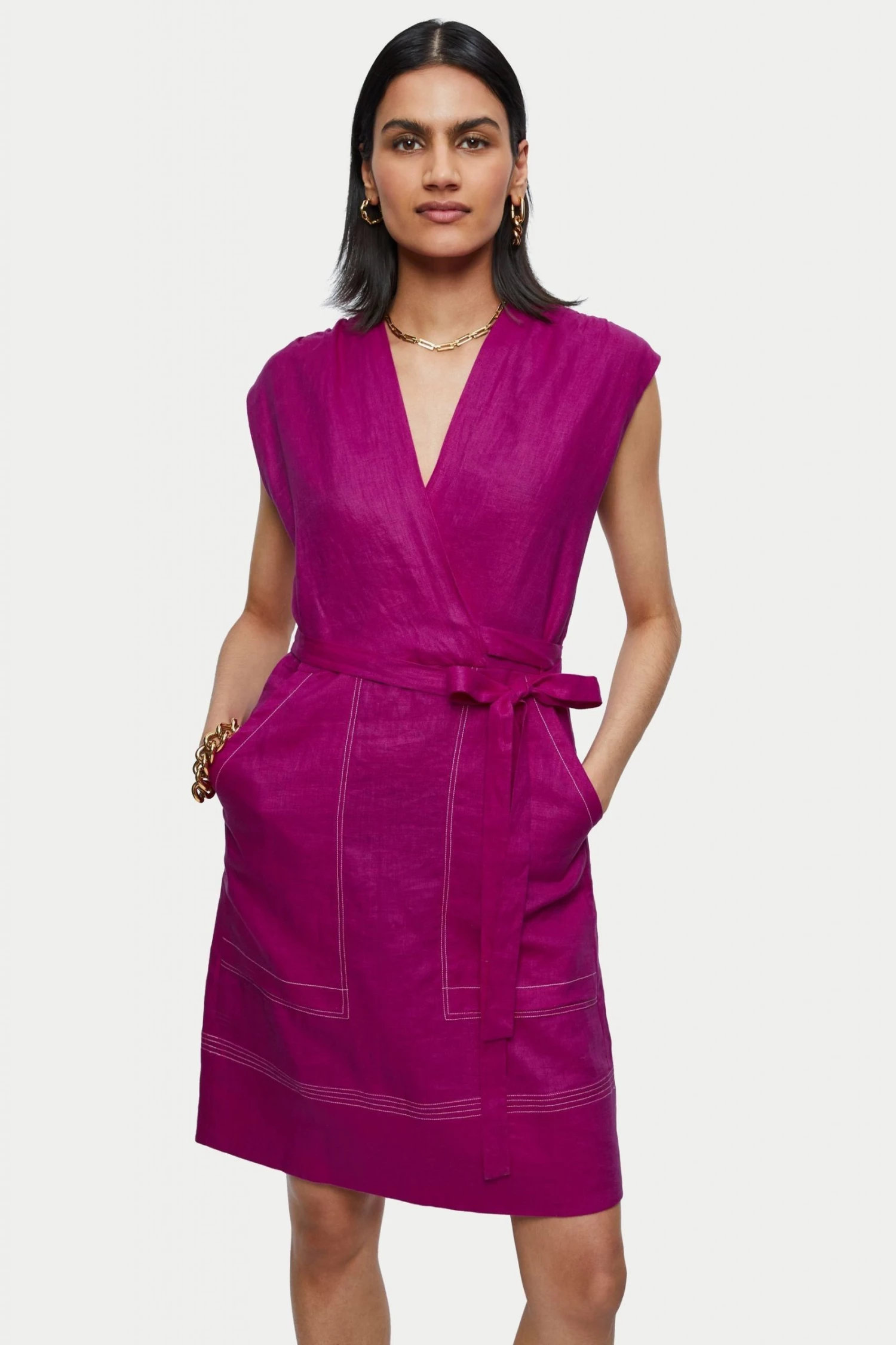 Jigsaw Purple Linen Short Wrap Dress 1 Jigsaw Purple Linen Short Wrap Dress
