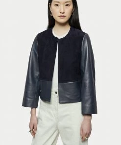 Jigsaw Blue Nakoa Leather Mix Jacket