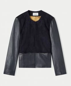 Jigsaw Blue Nakoa Leather Mix Jacket -Jigsaw Sales Shop unnamed file 663 scaled