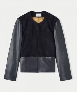 Jigsaw Blue Nakoa Leather Mix Jacket -Jigsaw Sales Shop unnamed file 664