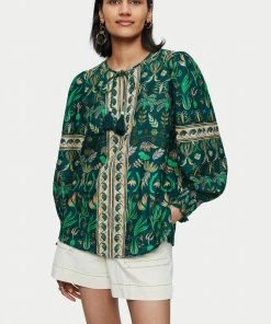 Jigsaw Green Cotton Botanical Floral Top