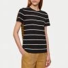 Jigsaw Black Cotton Slub Mixed Stripe T-Shirt