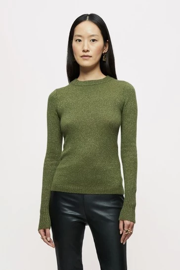 Jigsaw Green Cashmere Sparkle Crew Jumper 5 Jigsaw Green Cashmere Sparkle Crew Jumper - Image 5