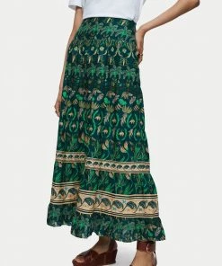 Jigsaw Green Cotton Botanical Tiered Skirt