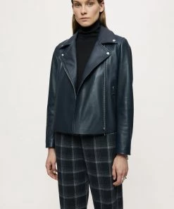 Jigsaw Blue Quinn Leather Biker Jacket