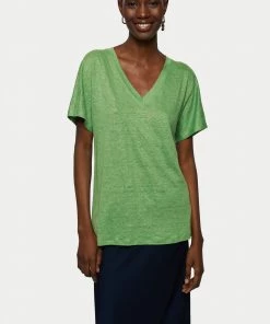 Jigsaw Green Linen V-Neck Short Sleeve T-Shirt