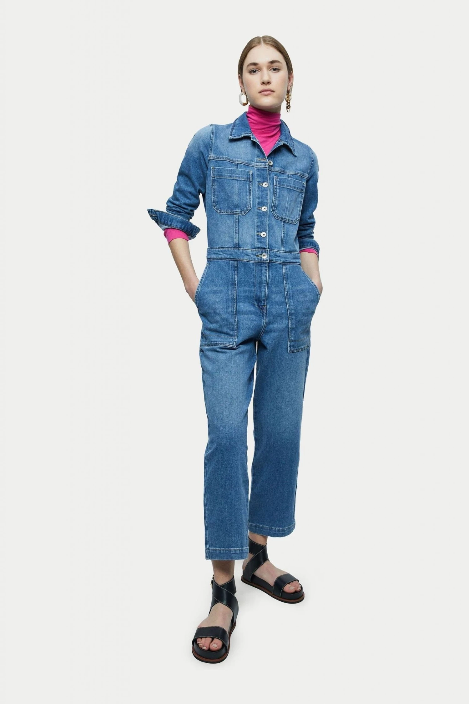 Jigsaw Blue Denim Button Through Jumpsuit 1 Jigsaw Blue Denim Button Through Jumpsuit