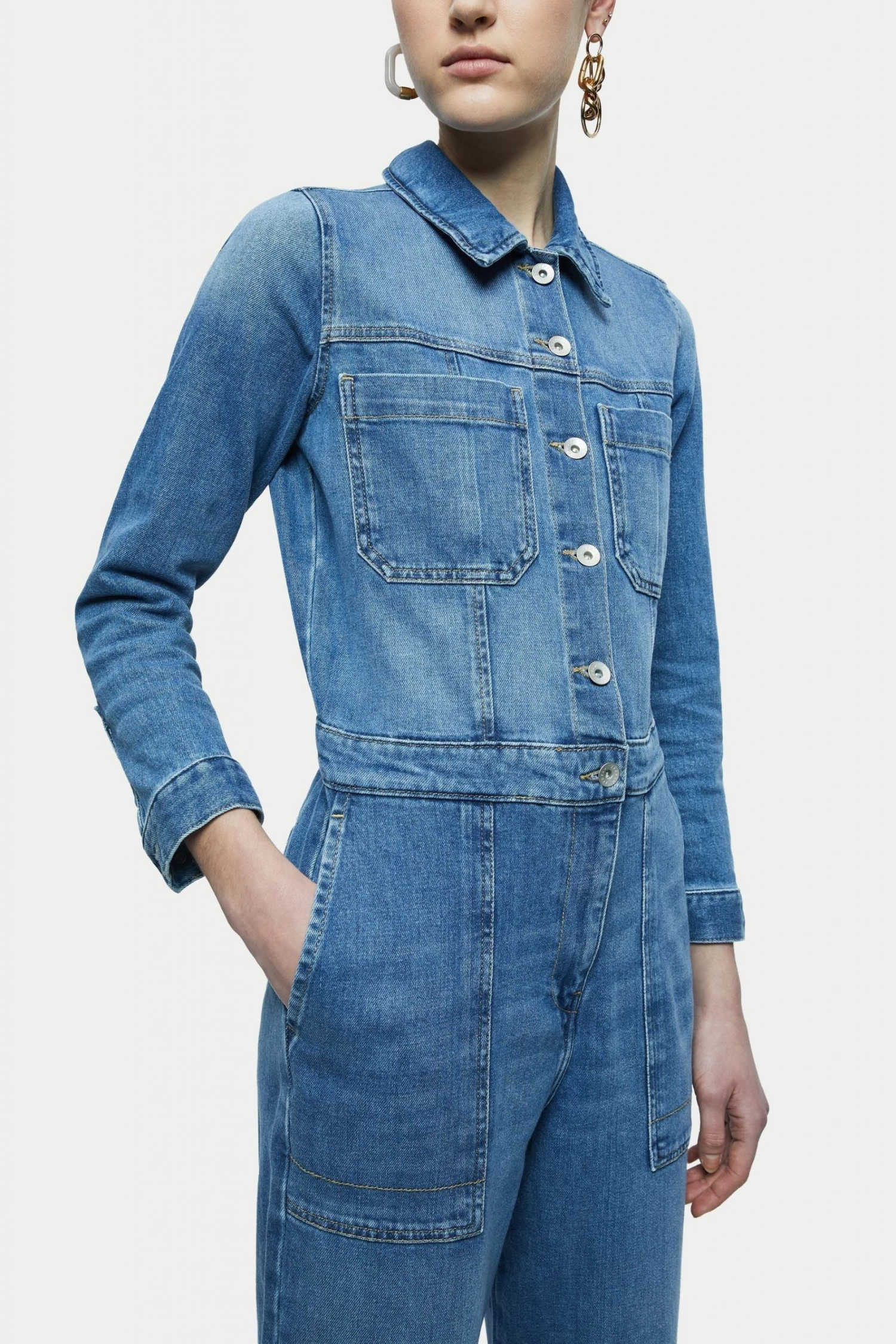 Jigsaw Blue Denim Button Through Jumpsuit 4 Jigsaw Blue Denim Button Through Jumpsuit - Image 4