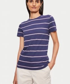 Jigsaw Blue Cotton Slub Stripe T-Shirt