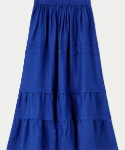 Jigsaw Blue Light Linen Pleat Detail Tiered Skirt