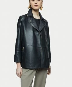 Jigsaw Black Sanford Long Leather Biker Jacket