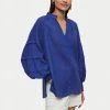 Jigsaw Blue Linen Pleat Detail Top