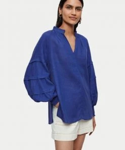 Jigsaw Blue Linen Pleat Detail Top -Jigsaw Sales Shop unnamed file 977